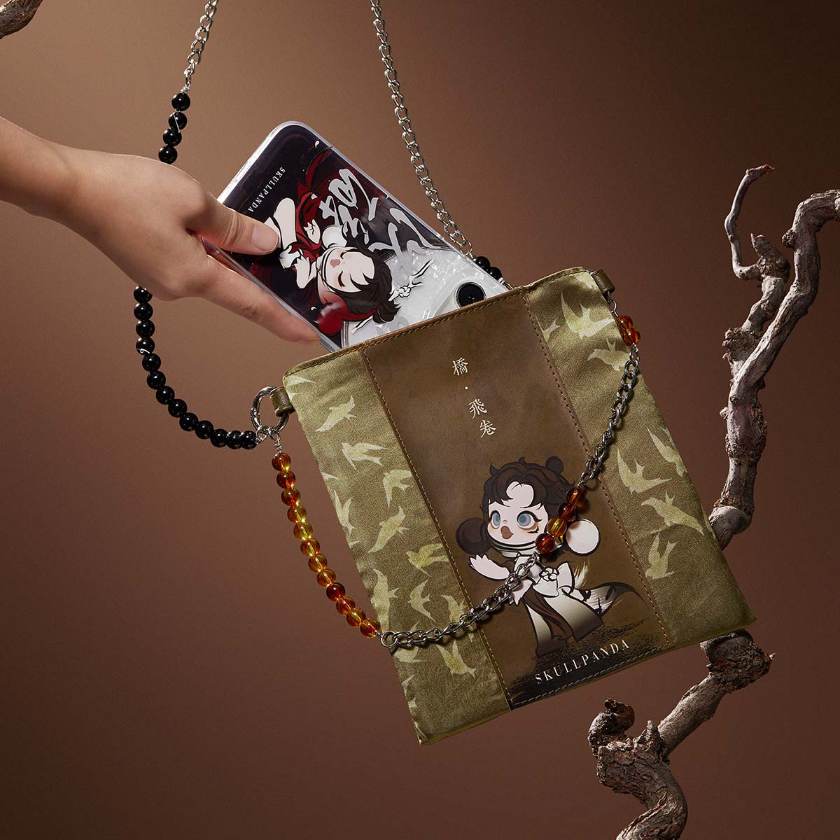 SKULLPANDA The Ink Plum Blossom Series Bead String Mini Bag